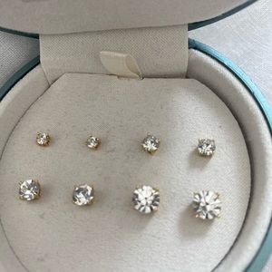 BRILLIANCE Genuine Crystal Gold Tone Stud Earrings in Keepsake Box